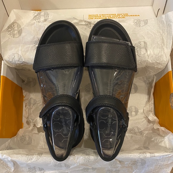 Timberland Black Leather Ray City Ankle Strap Sandals Shoes Flats Multi Size NEW - Picture 8 of 9